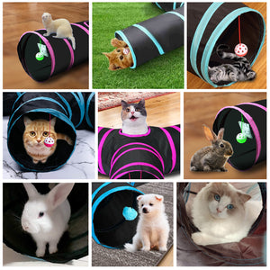 Cosy Life Cat Tunnel with Toy Tunnel for Small Animals - Y Shape | Black-Pink