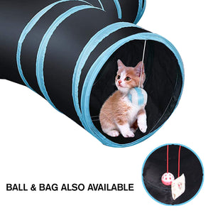 Cosy Life Cat Tunnel with Toy Tunnel for Small Animals - Y Shape | Black-Blue