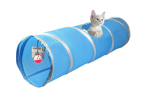 Cosy Life Cat Play Tunnel Collapsible with Integrated Toy | Blue-White