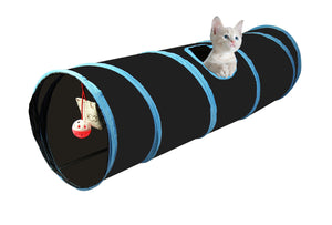 Cosy Life Cat Play Tunnel Collapsible with Integrated Toy | Black-Blue